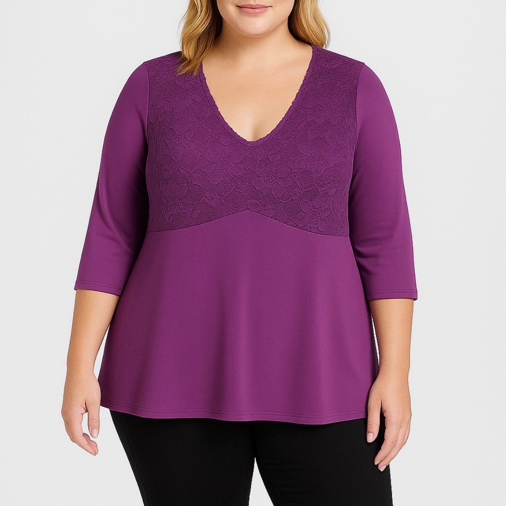 Torrid Purple Lace & Knit V-Neck Babydoll Tunic Top Size 1X